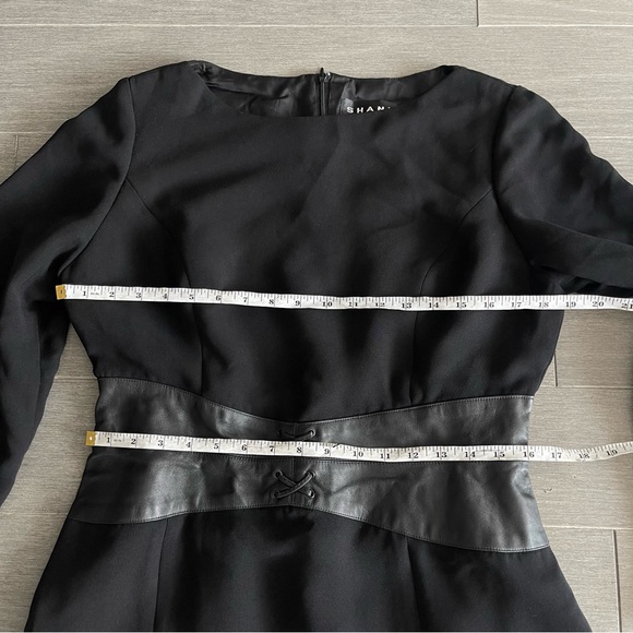 NWT SHANI Black Long Sleeve Sheath Pencil Dress Leather Corset Waist 12 Vintage - Picture 15 of 16